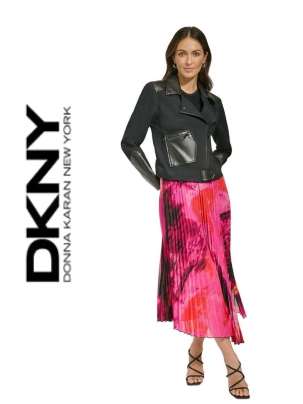 DKNY Black Mixed Media Moto Jacket